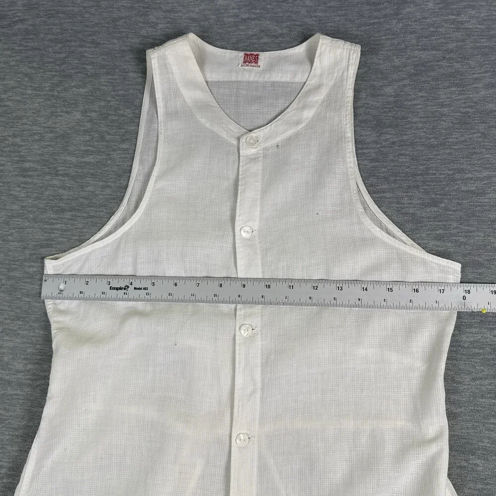 Vtg 1940s HANES Union Suit Sleeveless One Piece Button Front Woven White Size 38